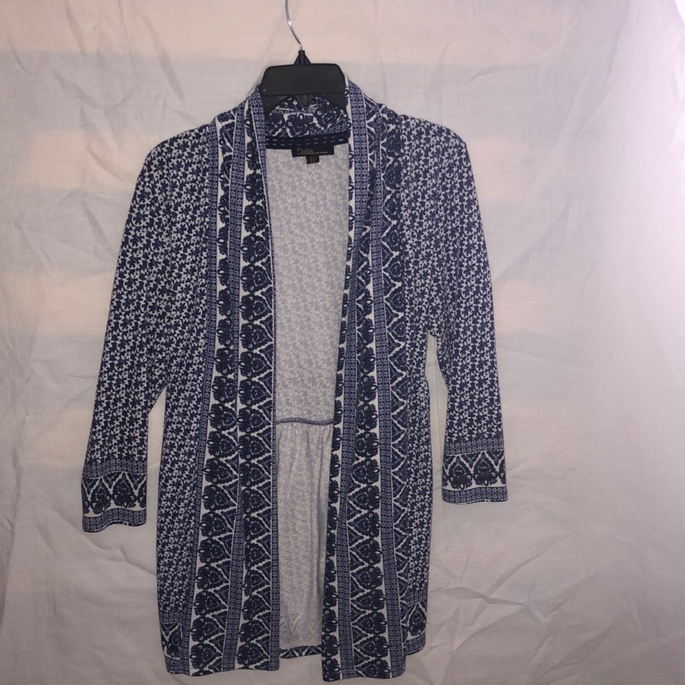 Dalia blue and white open front cardigan sx S